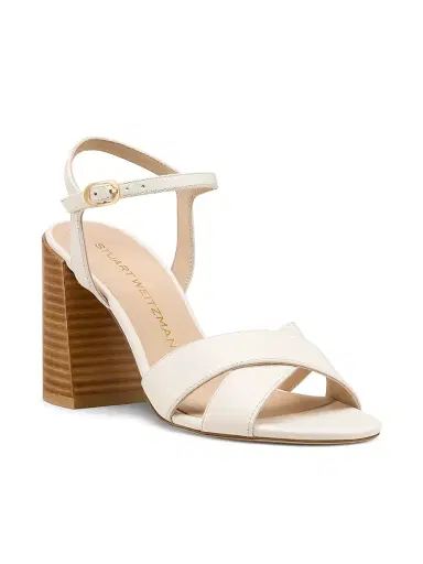 Stuart Weitzman Women's Alyssa 85MM Leather Block-Heel Sandals - Cream And New Camel | Thumbnail 2