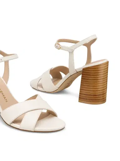 Stuart Weitzman Women's Alyssa 85MM Leather Block-Heel Sandals - Cream And New Camel | Thumbnail 5