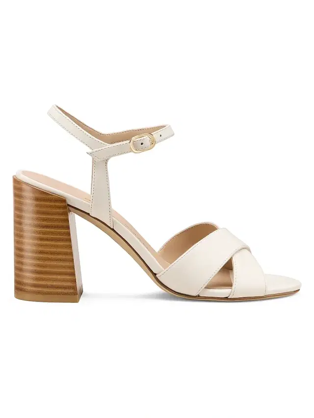 Stuart Weitzman Women's Alyssa 85MM Leather Block-Heel Sandals - Cream And New Camel