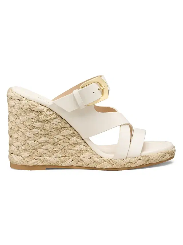 Stuart Weitzman Women's Sai 105MM Leather Espadrille Wedge Sandals - Cream