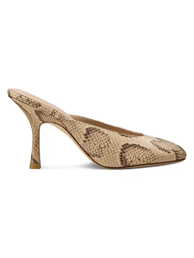 Stuart Weitzman Women's Madison 5MM Snake-Print Leather Mules - Adobe