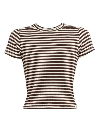 rag & bone Women's Luca Striped Baby T-Shirt -  Brown Multi | Thumbnail 1