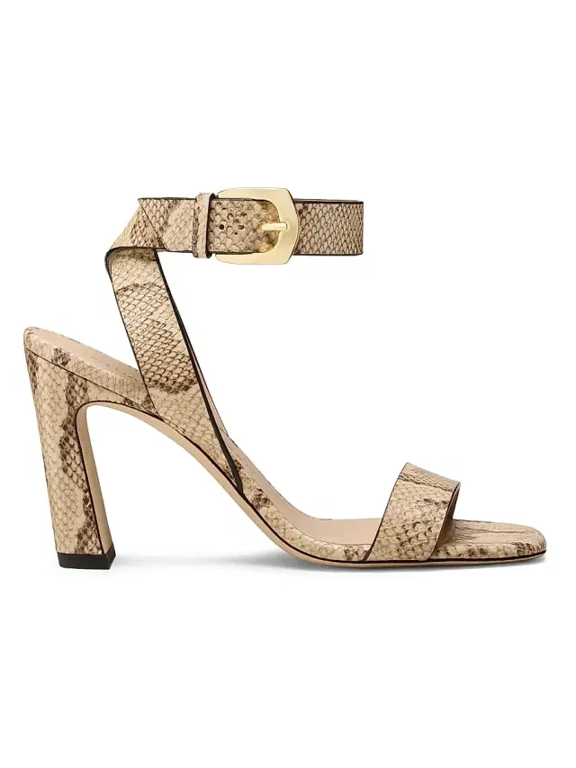 Stuart Weitzman Women's Sai 85MM Snakeskin-Embossed Leather Sandals - Adobe