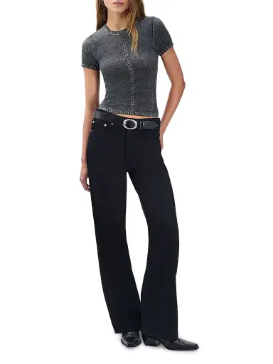 rag & bone Women's rb Miramar Jersey Baby T-Shirt - Washed Black | Thumbnail 2