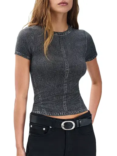 rag & bone Women's rb Miramar Jersey Baby T-Shirt - Washed Black | Thumbnail 3
