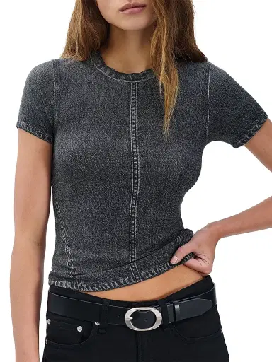 rag & bone Women's rb Miramar Jersey Baby T-Shirt - Washed Black | Thumbnail 4