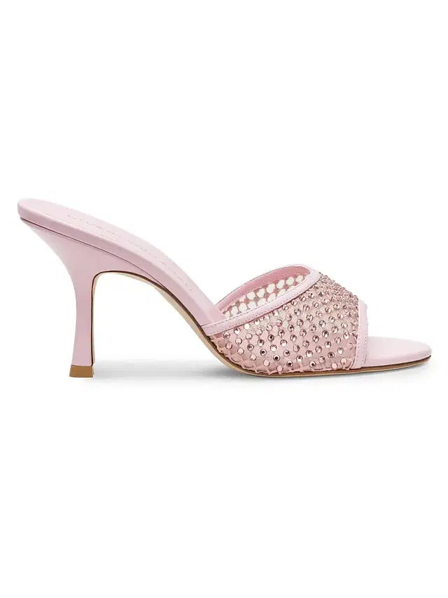 Stuart Weitzman Women's Bareitall Shine 85MM Crystal-Embellished Leather Stiletto-Heel Sandals - Pink Marshmallow