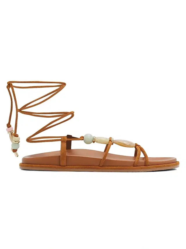 Stuart Weitzman Women's Majorca Beaded Suede Wrap Sandals - Boho Tan