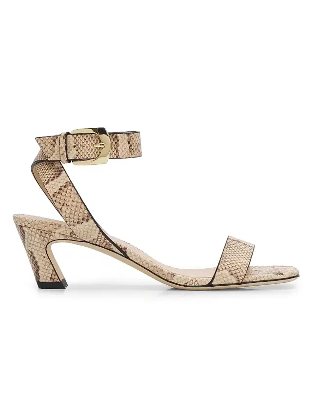 Stuart Weitzman Women's Sai 50MM Snake-Embossed Leather Block-Heel Sandals - Adobe