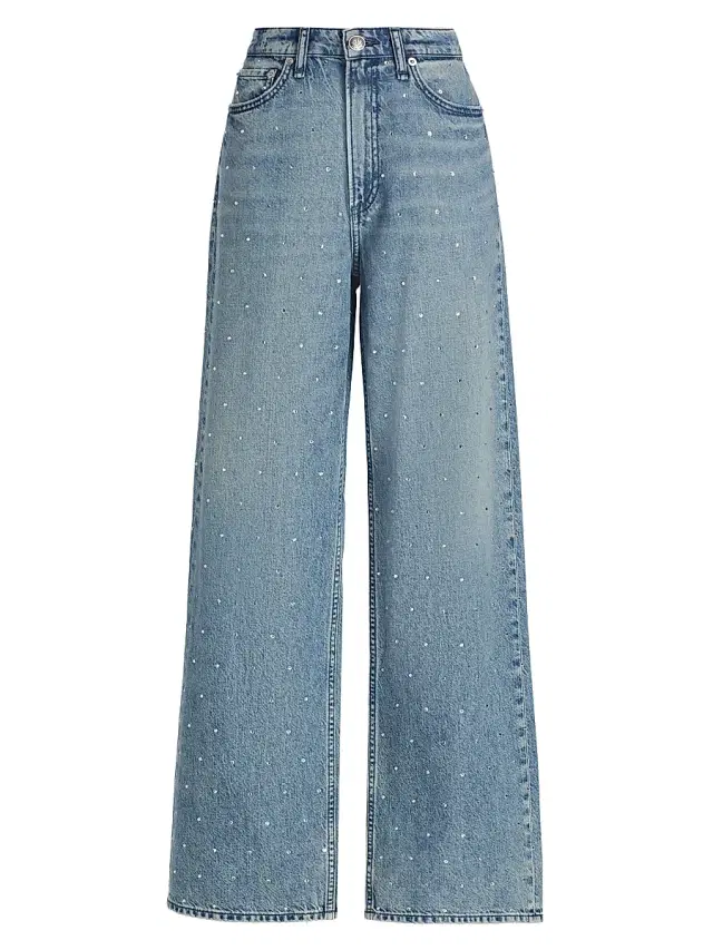 rag & bone Women's Logan Rhinestone Featherweight Wide-Leg Jeans - Margo Jewel