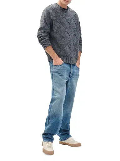 rag & bone Men's Hand-Knit Entrelac Crewneck Sweater - Charcoal | Thumbnail 2 rag & bone Men's Hand-Knit Entrelac Crewneck Sweater - Charcoal | Thumbnail 2
