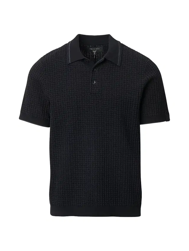 rag & bone Men's Harvey Rib-Knit Cotton-Blend Polo Shirt - Black