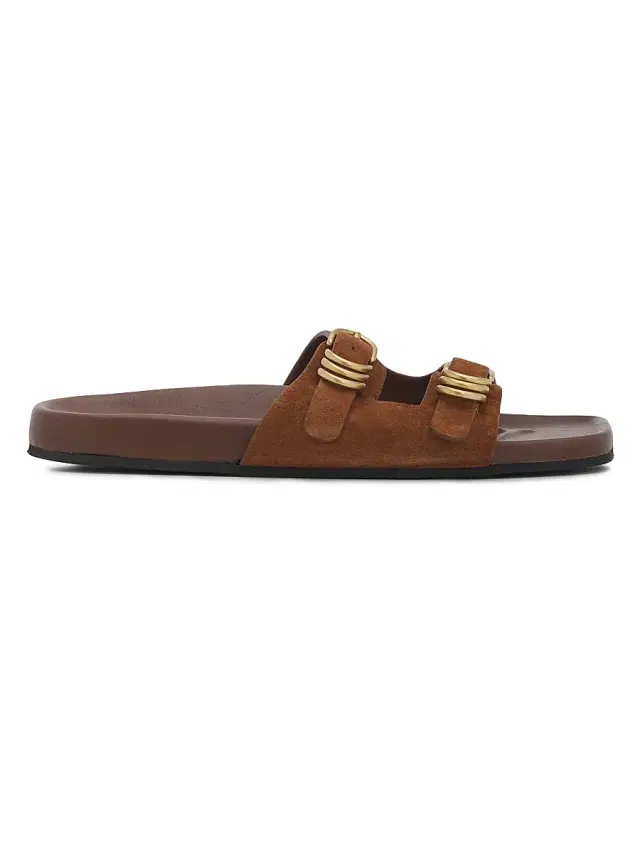 rag & bone Women's Rue Buckle Suede Slides - Umber Suede  Sandals