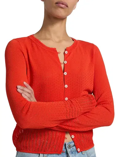 rag & bone Women's Michelle Pointelle Knit Cardigan - Bright Red | Thumbnail 6 rag & bone Women's Michelle Pointelle Knit Cardigan - Bright Red | Thumbnail 6