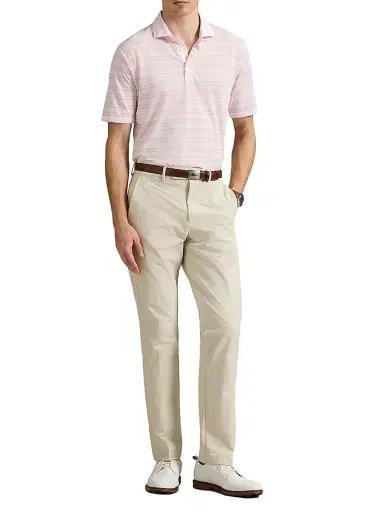 Polo Ralph Lauren Men's Tour Pique Striped Polo Shirt - Carmel Pink Ceramic White - Size XXL | Thumbnail 2 Polo Ralph Lauren Men's Tour Pique Striped Polo Shirt - Carmel Pink Ceramic White - Size XXL | Thumbnail 2
