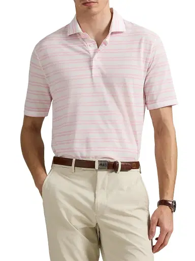 Polo Ralph Lauren Men's Tour Pique Striped Polo Shirt - Carmel Pink Ceramic White - Size XXL | Thumbnail 3 Polo Ralph Lauren Men's Tour Pique Striped Polo Shirt - Carmel Pink Ceramic White - Size XXL | Thumbnail 3