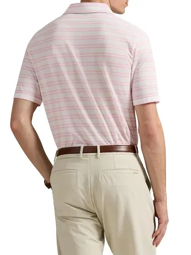 Polo Ralph Lauren Men's Tour Pique Striped Polo Shirt - Carmel Pink Ceramic White - Size XXL | Thumbnail 4 Polo Ralph Lauren Men's Tour Pique Striped Polo Shirt - Carmel Pink Ceramic White - Size XXL | Thumbnail 4