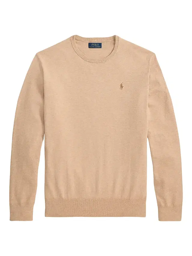 Polo Ralph Lauren Men's Embroidered Logo Cotton Crewneck Sweater - Camel Melange - Size XXL