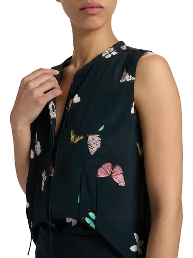 rag & bone Women's Arden Butterfly-Printed Pleated Sleeveless Blouse - Black Butterfly Multi - Size XL | Thumbnail 6 rag & bone Women's Arden Butterfly-Printed Pleated Sleeveless Blouse - Black Butterfly Multi - Size XL | Thumbnail 6