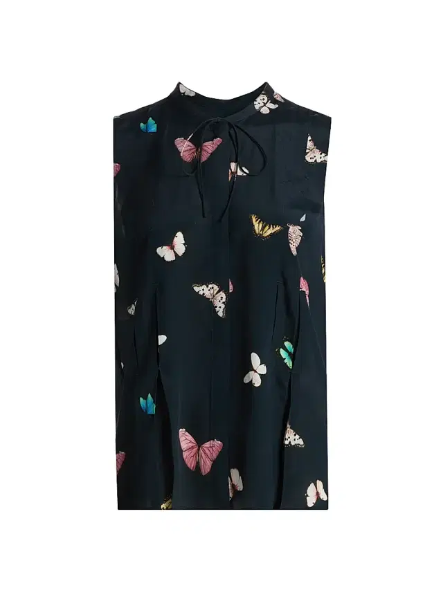 rag & bone Women's Arden Butterfly-Printed Pleated Sleeveless Blouse - Black Butterfly Multi
