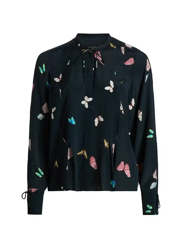 rag & bone Women's Arden Butterfly-Printed Pleated Blouse - Black Butterfly Multi
