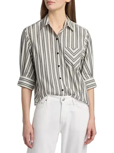 rag & bone Women's Lucia Striped Cotton Poplin Shirt - Charcoal Stripe | Thumbnail 3