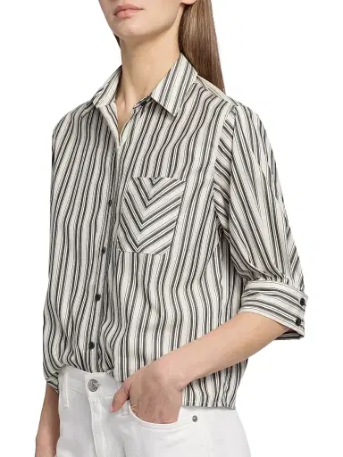 rag & bone Women's Lucia Striped Cotton Poplin Shirt - Charcoal Stripe | Thumbnail 6