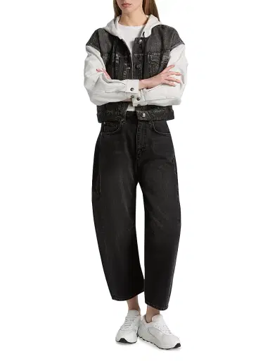 rag & bone Women's rb Miramar Terry Combo Hooded Trucker Jacket - Sport Combo Washed Black | Thumbnail 2