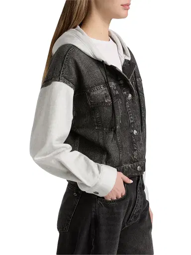 rag & bone Women's rb Miramar Terry Combo Hooded Trucker Jacket - Sport Combo Washed Black | Thumbnail 4