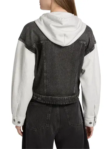 rag & bone Women's rb Miramar Terry Combo Hooded Trucker Jacket - Sport Combo Washed Black | Thumbnail 5