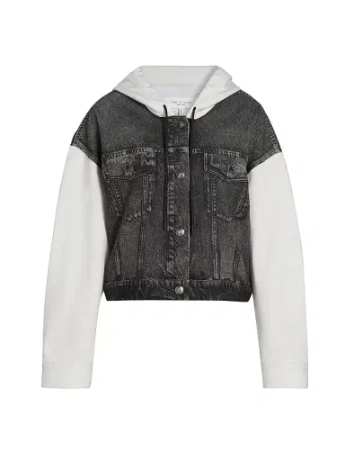 rag & bone Women's rb Miramar Terry Combo Hooded Trucker Jacket - Sport Combo Washed Black | Thumbnail 1