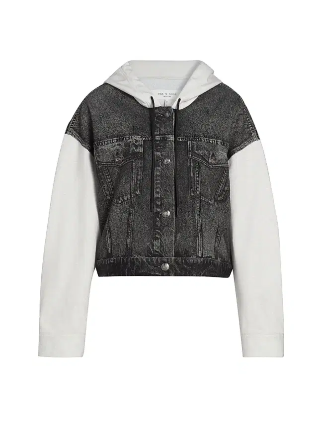 rag & bone Women's rb Miramar Terry Combo Hooded Trucker Jacket - Sport Combo Washed Black
