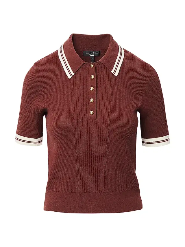 rag & bone Women's Laurie Tipped Polo Sweater - Rosewood
