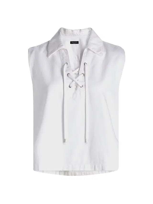 rag & bone Women's Fiona Ultra Featherweight Denim Lace Up Shirt - Optic White