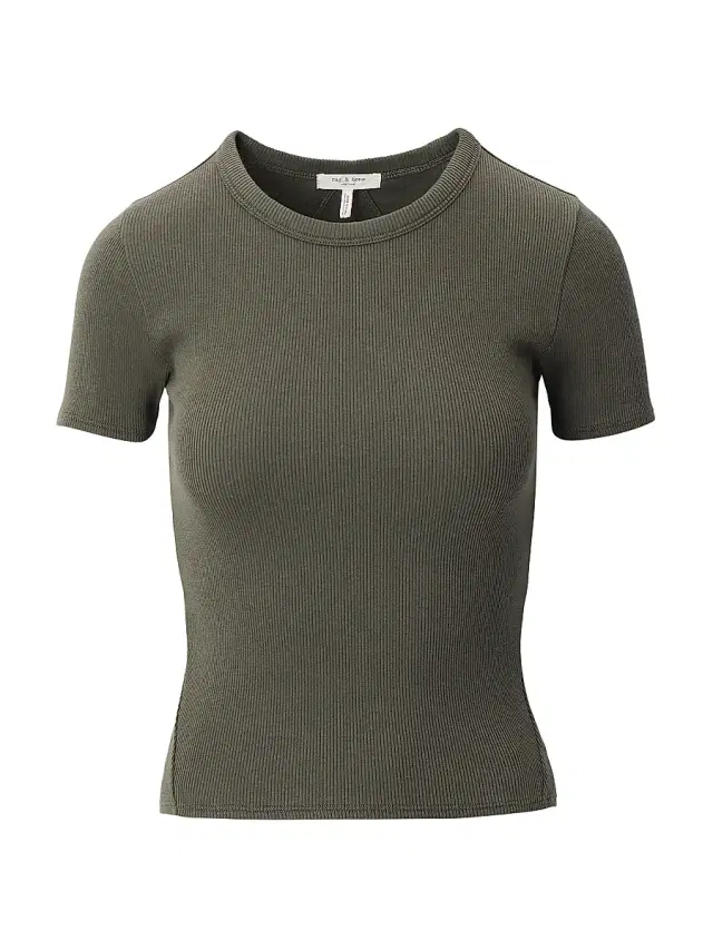 rag & bone Women's Essential Rib Stretch-Cotton Crewneck T-Shirt - Olive