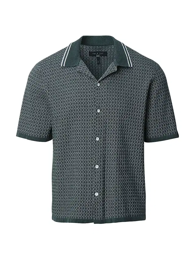 rag & bone Men's Harvey Geometric Cotton-Blend Camp Shirt - Charcoal Green