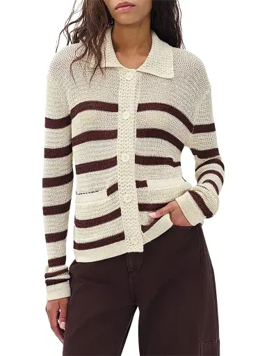 rag & bone Women's Costi Striped Open-Knit Cardigan - Turtledove | Thumbnail 3