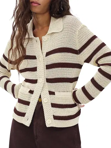 rag & bone Women's Costi Striped Open-Knit Cardigan - Turtledove | Thumbnail 5