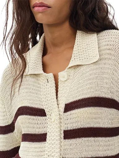 rag & bone Women's Costi Striped Open-Knit Cardigan - Turtledove | Thumbnail 6