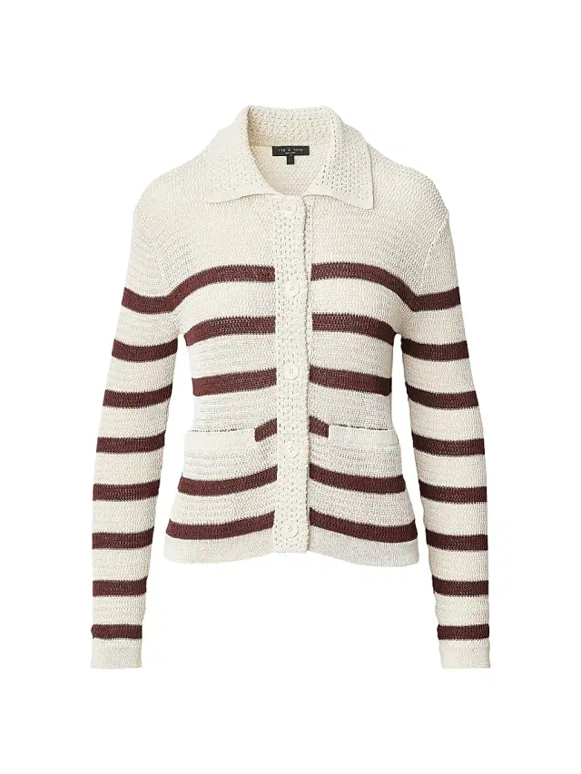 rag & bone Women's Costi Striped Open-Knit Cardigan - Turtledove