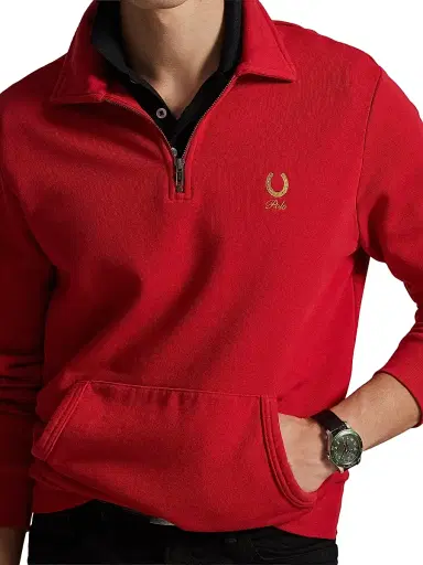 Polo Ralph Lauren Men's Loopback Terry Quarter-Zip Shirt - Red | Thumbnail 5
