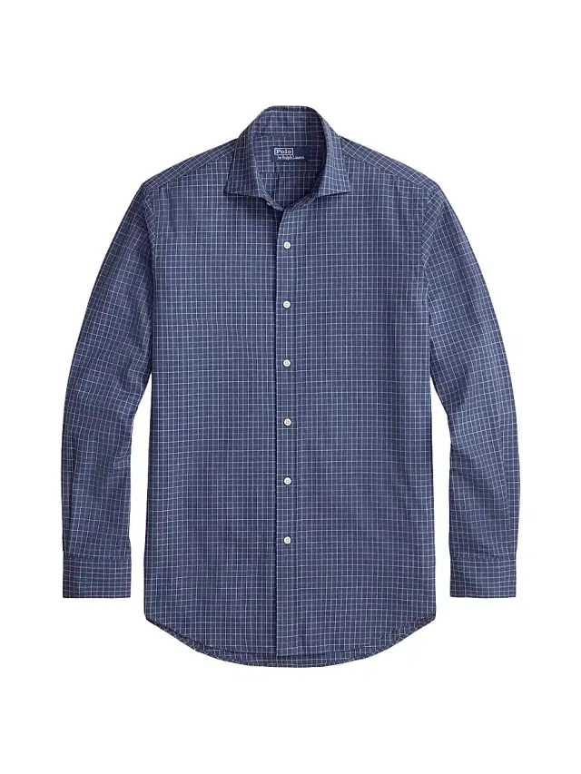 Polo Ralph Lauren Men's Grid Cotton Poplin Shirt - Navy Blue Multi - Size XXL
