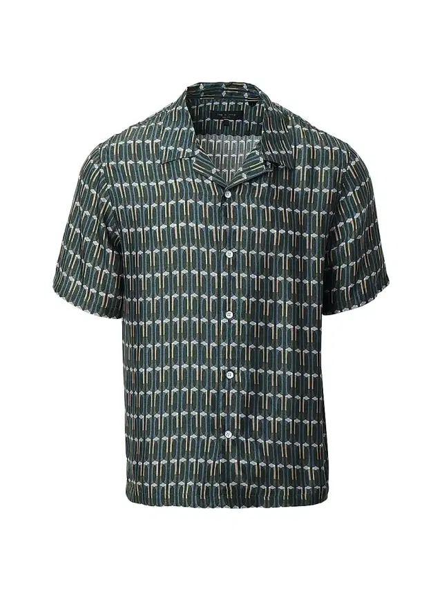 rag & bone Men's Avery Geometric Print Camp Shirt - Indigo Stripe