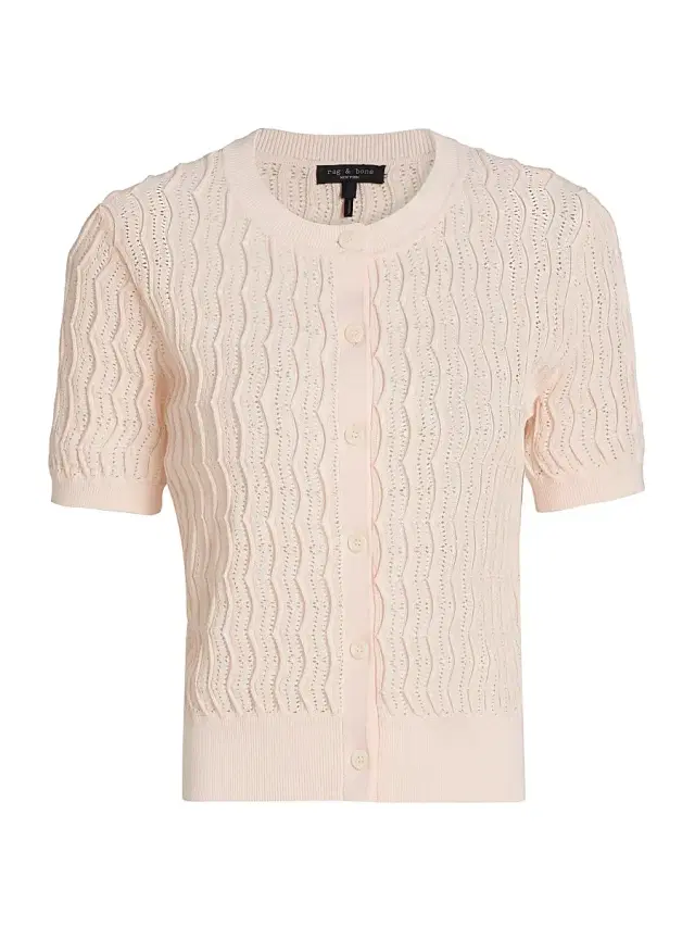 rag & bone Women's Leslie Short Sleeve Cardigan - Light Pink