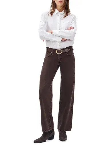 rag & bone Women's Saige Cotton Straight-Leg Jeans - Dark Brown | Thumbnail 2