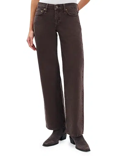 rag & bone Women's Saige Cotton Straight-Leg Jeans - Dark Brown | Thumbnail 3