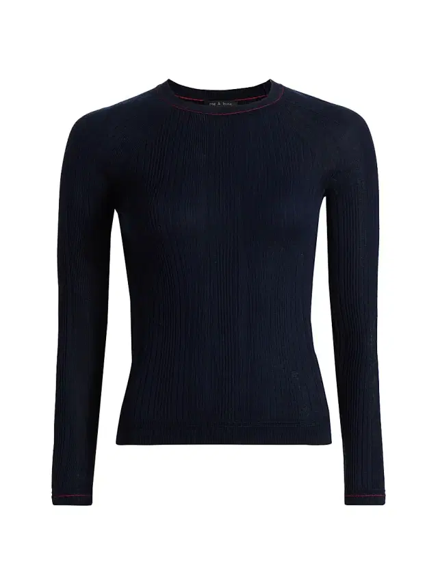 rag & bone Women's Teresa Textured Rib-Knit Slim-Fit Sweater - Navy