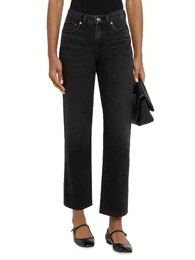 rag & bone Women's Featherweight Dre Mid-Rise Boyfriend Jeans - Jet Black | Thumbnail 3