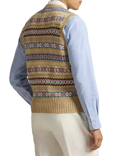 Polo Ralph Lauren Men's Patterned Cotton-Wool Sleeveless Sweater - Tan Multi - Size XXL | Thumbnail 4 Polo Ralph Lauren Men's Patterned Cotton-Wool Sleeveless Sweater - Tan Multi - Size XXL | Thumbnail 4