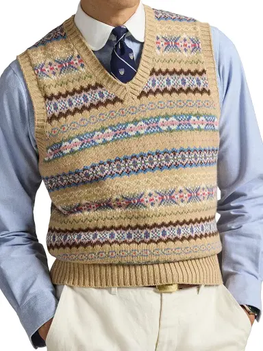 Polo Ralph Lauren Men's Patterned Cotton-Wool Sleeveless Sweater - Tan Multi - Size XXL | Thumbnail 5 Polo Ralph Lauren Men's Patterned Cotton-Wool Sleeveless Sweater - Tan Multi - Size XXL | Thumbnail 5
